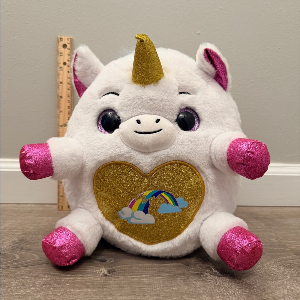 Plush Rainbocorn Unicorn Toy with Gold Heart and Pink Accents